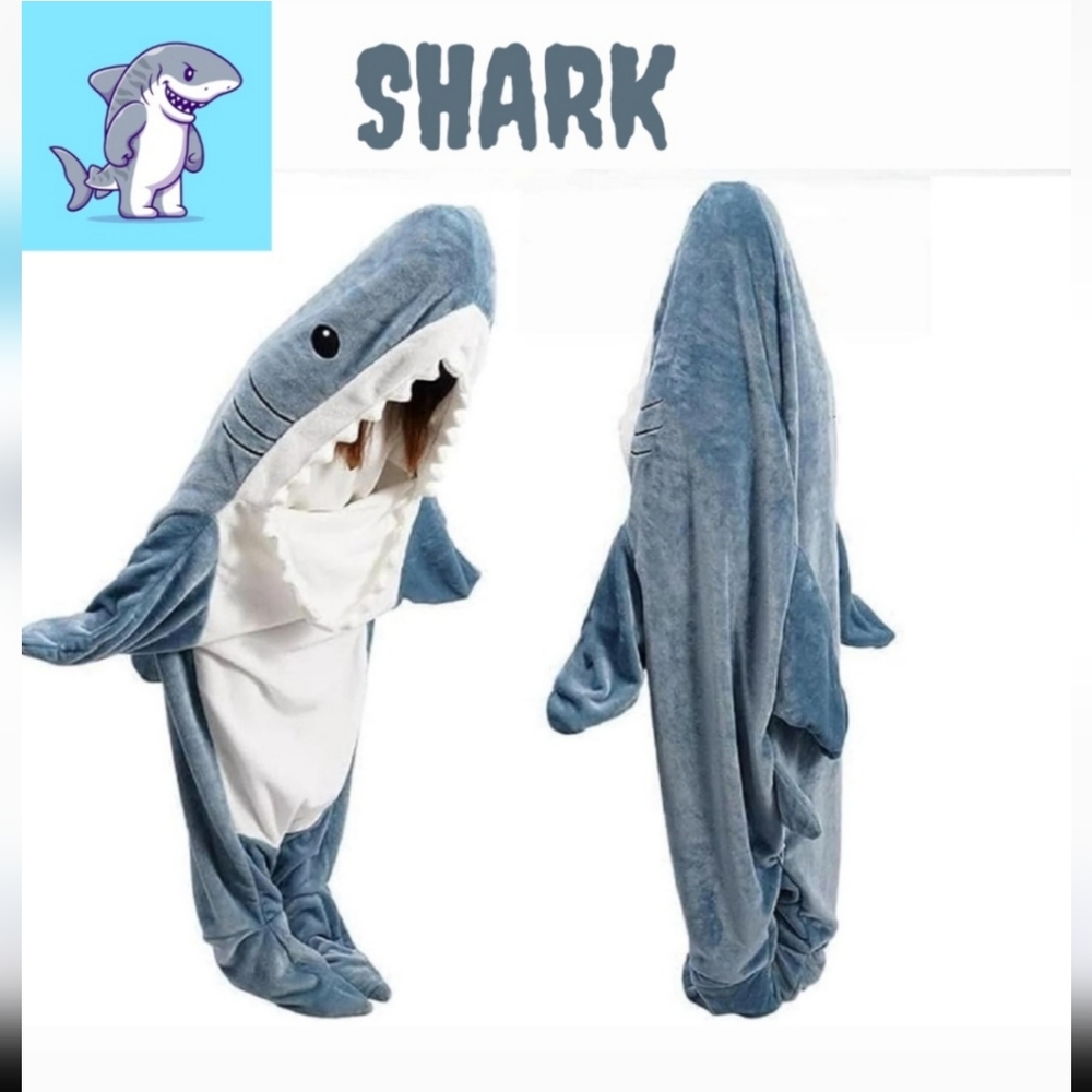 SeeBee Plush Blue and White Shark Blanket Medium